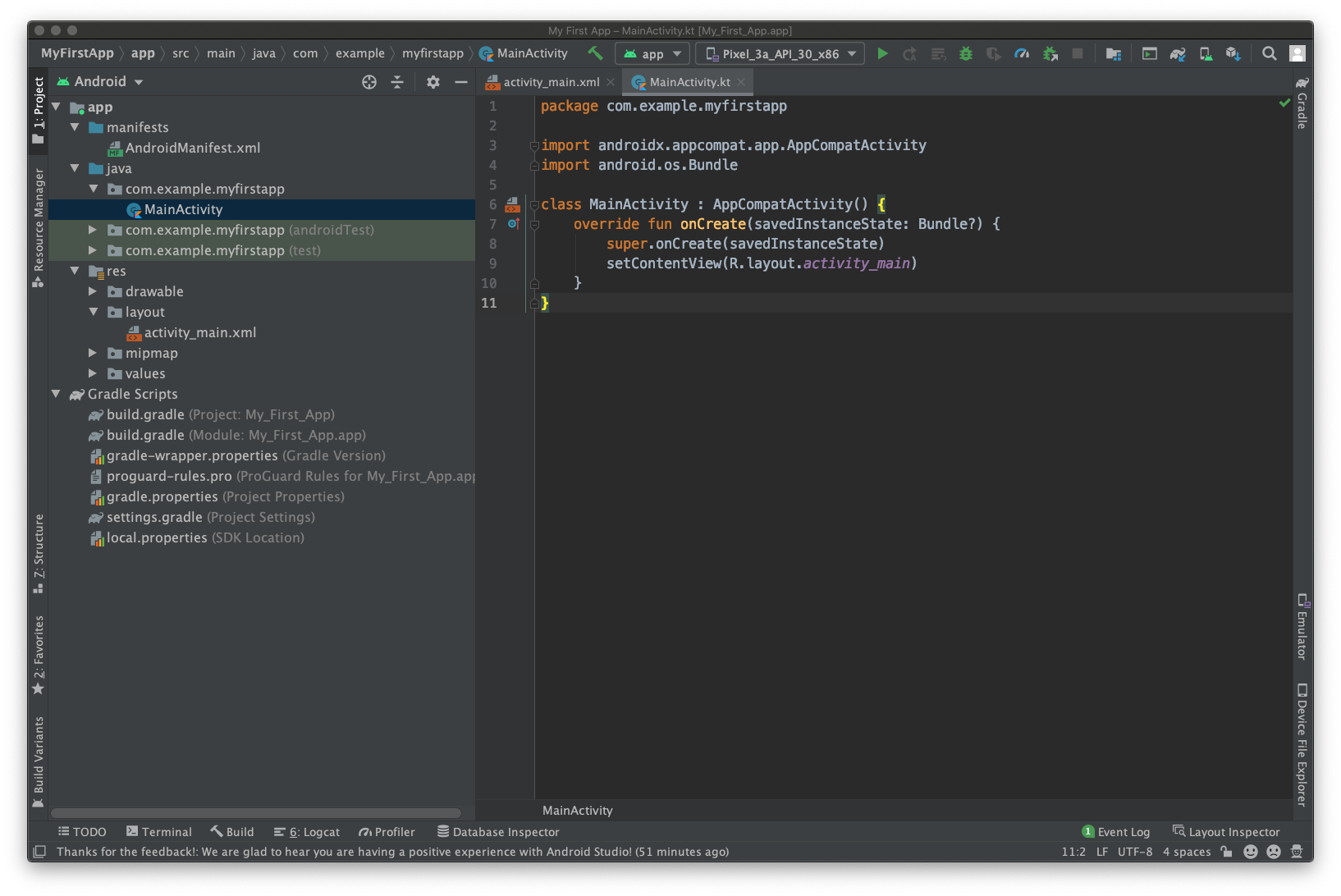 Android Studio main window